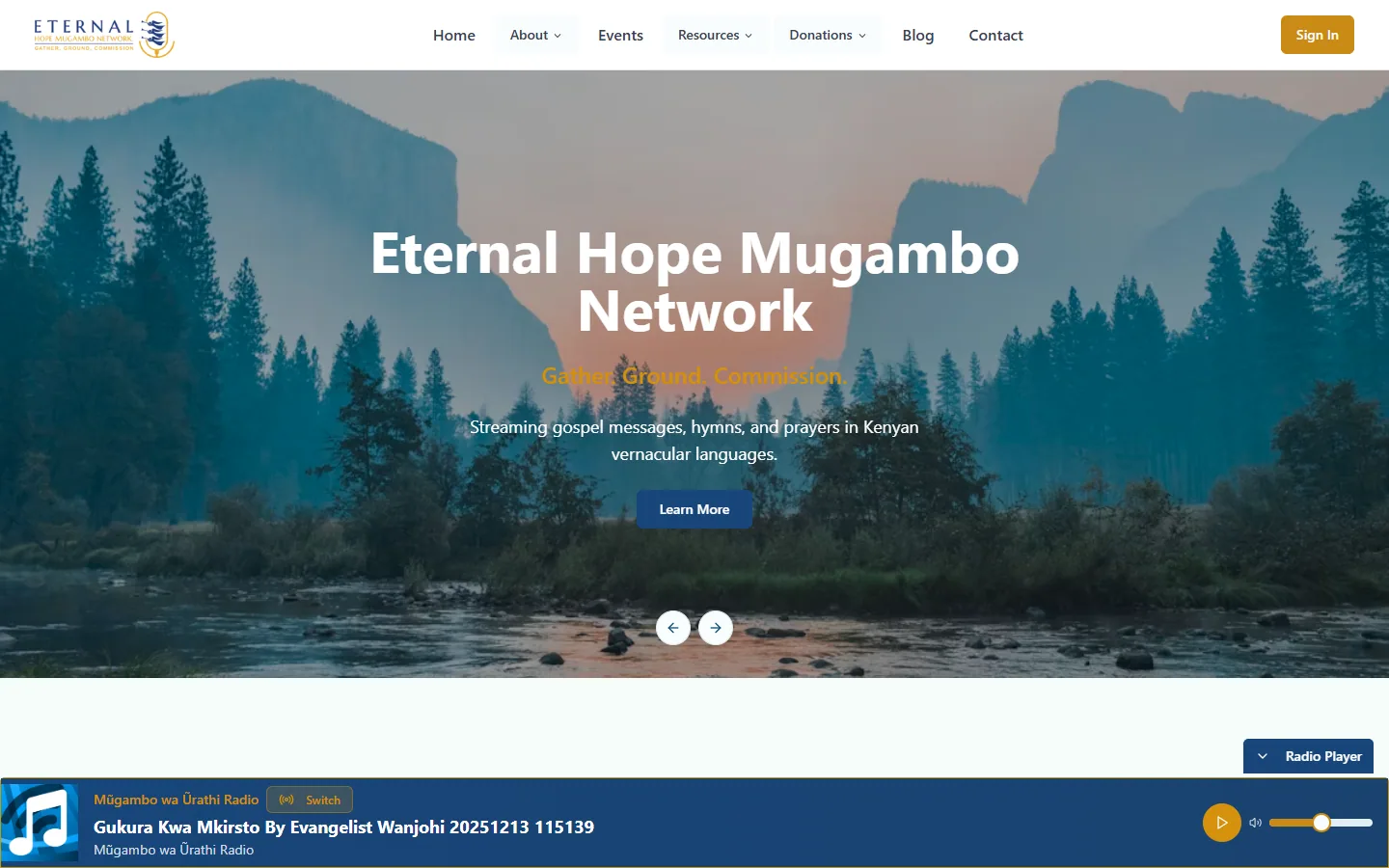 Eternal Hope Mugambo Network website homepage