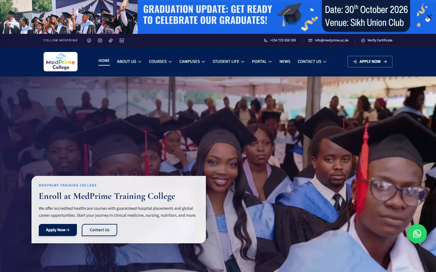 MedPrime Training College website homepage